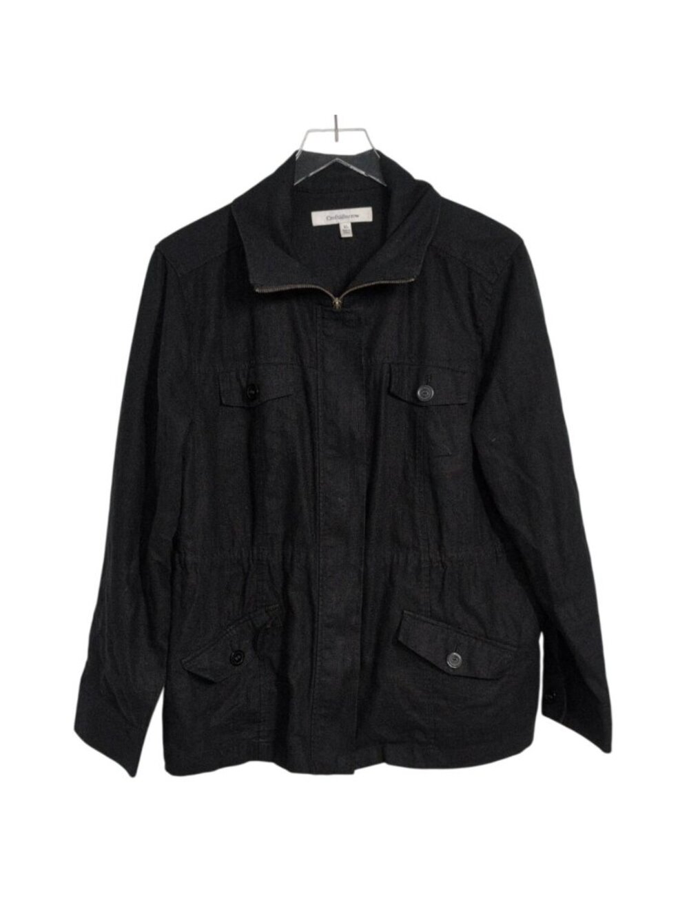 Croft & Barrow Utility Jacket Womens Size XL Black Linen Cotton Minimalist Safar